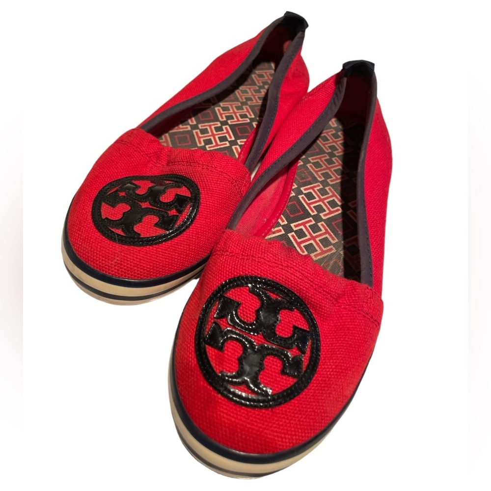 Tory Burch Red Blue Logo Summer Slide on Flats Tory Burch shoes Womens Sz7